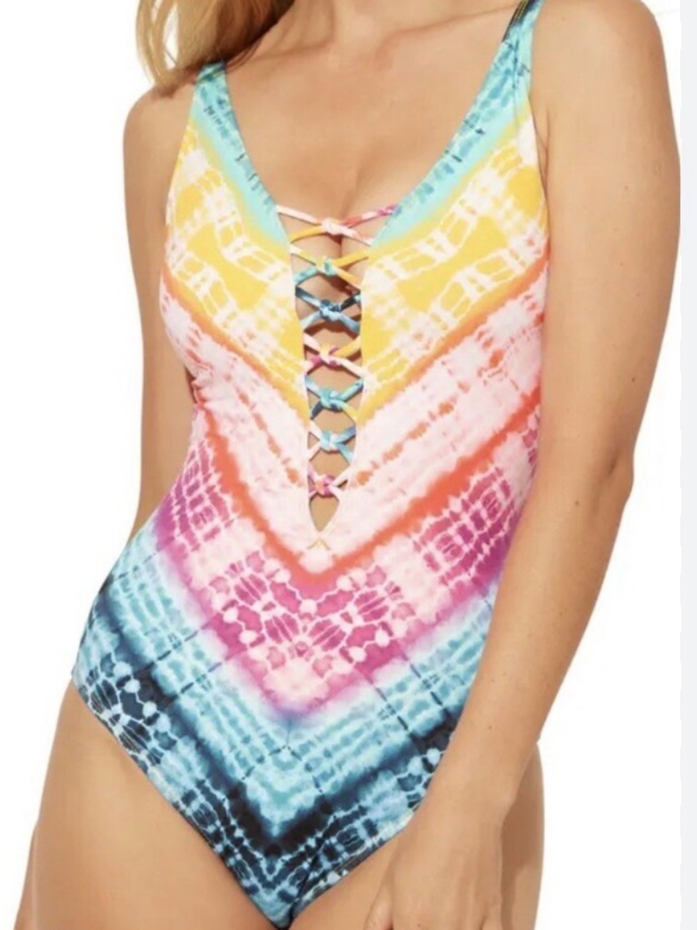 Good Vibration Tie-Dye Lattice One-Piece Swimsuit Multicolor